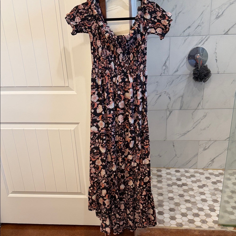 Miami Black and Pink Floral Maxi Dress